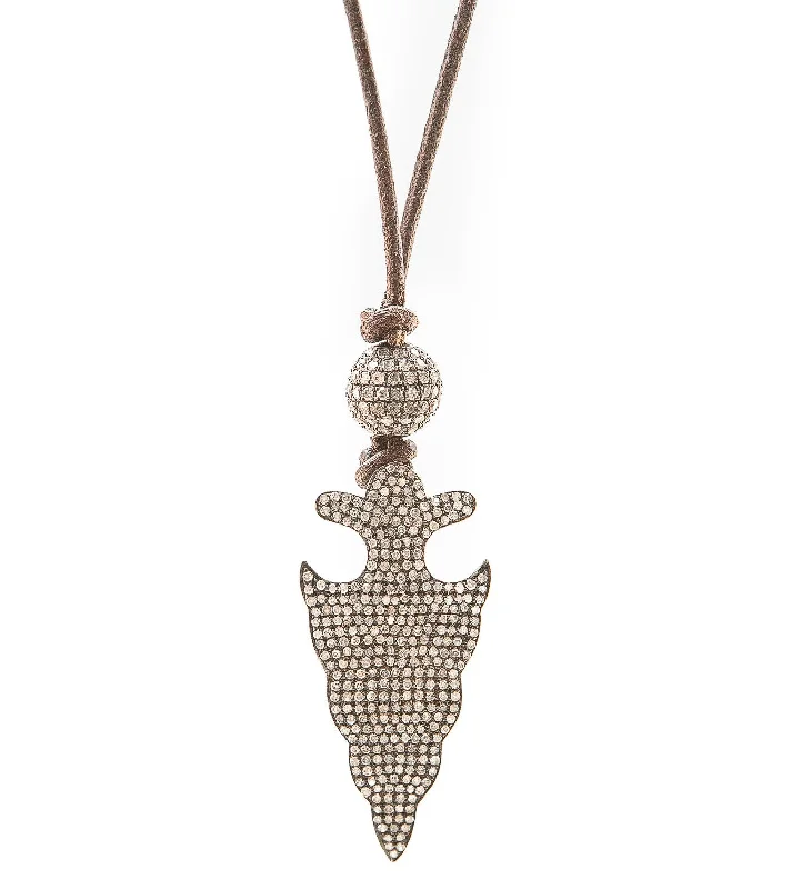 Women’s bar necklace-Pave Diamond Aarowhead Pendant on Leather Cord