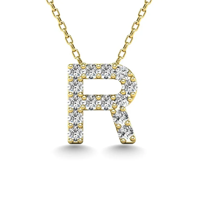 Women’s personalized necklace-Diamond 1/8 Ct.Tw. Letter R Pendant in 14K Yellow Gold"