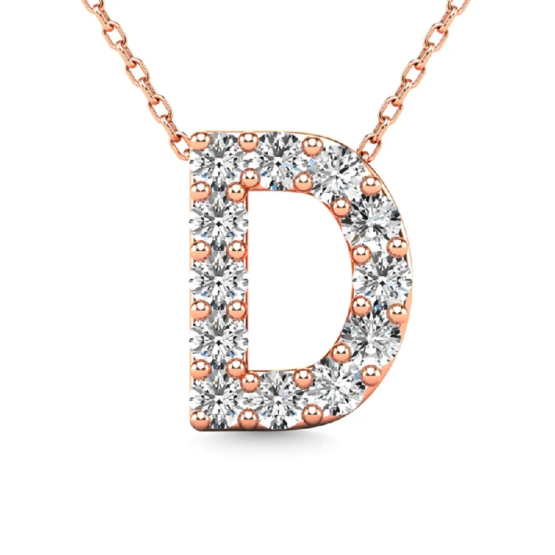 Women’s personalized necklace-Diamond 1/8 Ct.Tw. Letter D Pendant in 14K Rose Gold""