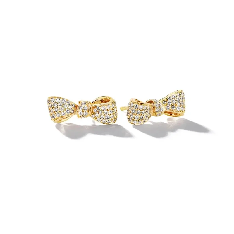 Women’s heart earrings-Bow Diamond Studs – Mini