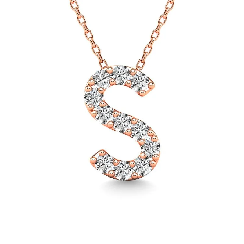 Women’s emerald necklace-Diamond 1/10 Ct.Tw. Letter S Pendant in 14K Rose Gold"