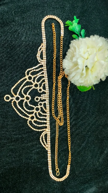 Women’s chokers and necklaces-Dazzling Stone Worked Antique Gold Unique Designed Hip Chain For Women