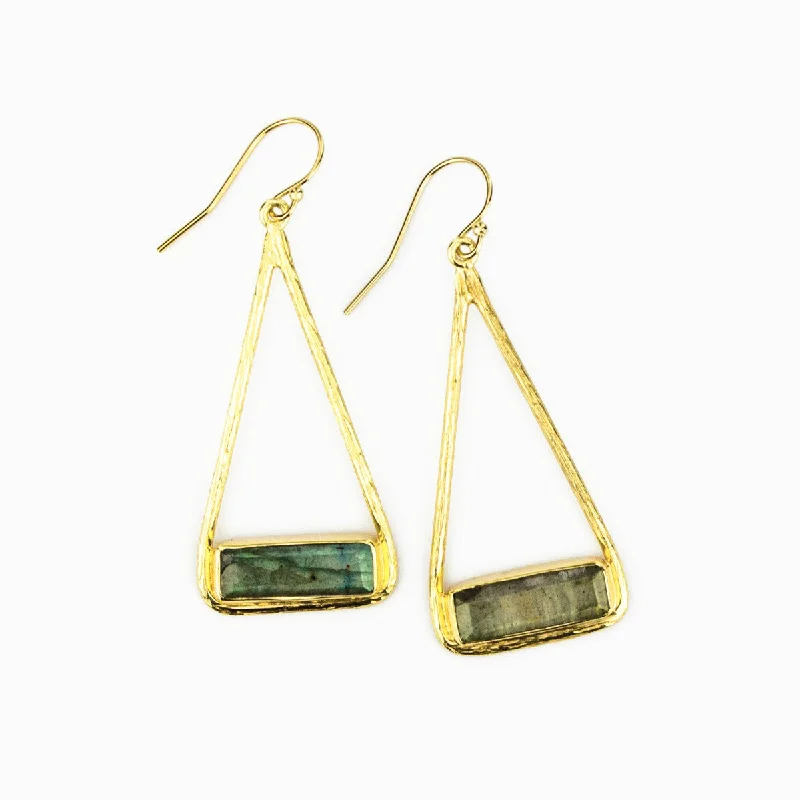 Women’s fashion earrings-Adira Series | Labradorite Triangle Bar Dangle Earrings, Sterling Silver or Gold Fill, Boho Chic Frame Earrings for Women, Custom Made Birthstone