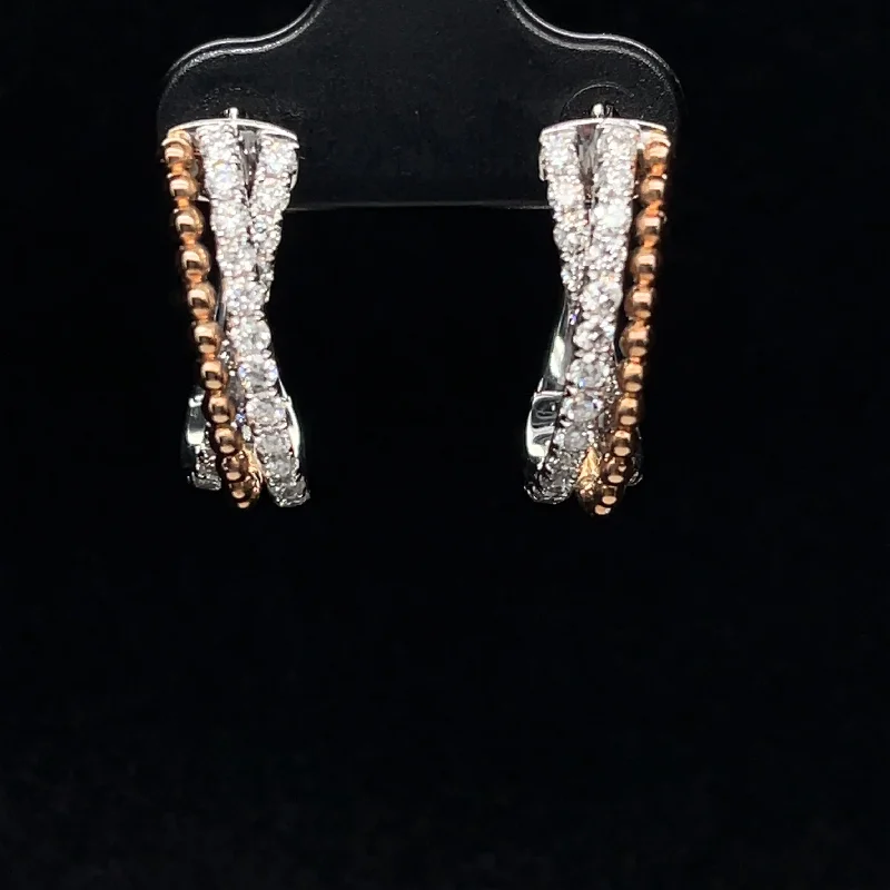 Women’s luxury stud earrings-Diamond Multi-Arc Rope C-Hoop Earrings in 18k Two Tone Gold - (#19-HEDIA001525)