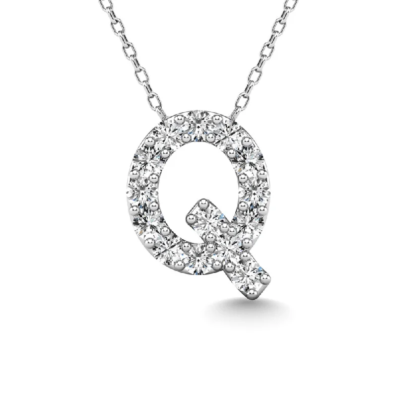 Women’s chokers and necklaces-Diamond 1/6 Ct.Tw. Letter Q Pendant in 14K White Gold""