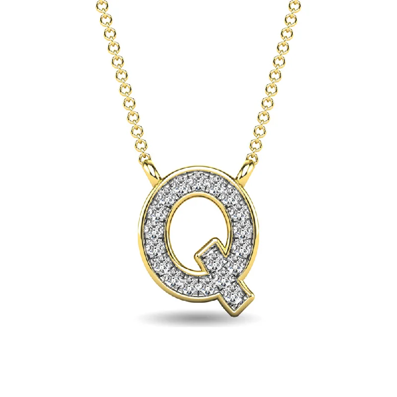 Women’s birthstone necklace-Diamond 1/20 Ct.Tw. Letter Q Pendant in 10K Yellow Gold""