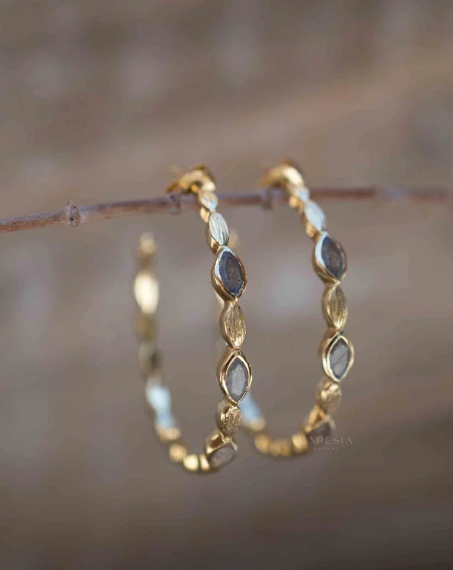 Women’s dangling earrings-Labradorite Hoop Earrings ~ 18k Gold Plated Earrings ~ ME207