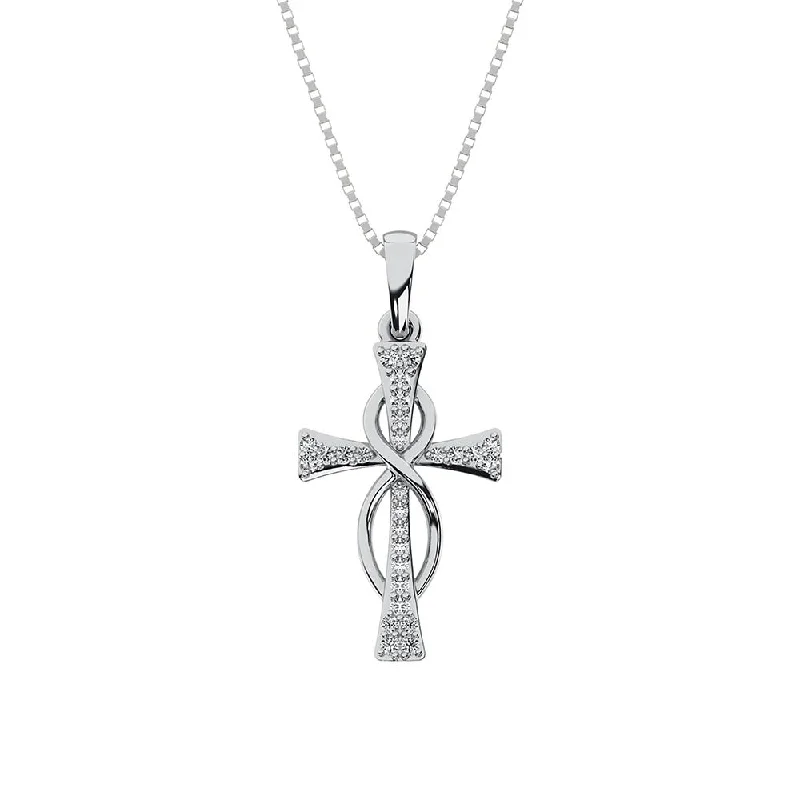 Women’s thick chain necklace-10K White Gold 1/10 Ct.Tw. Diamond Cross Pendant