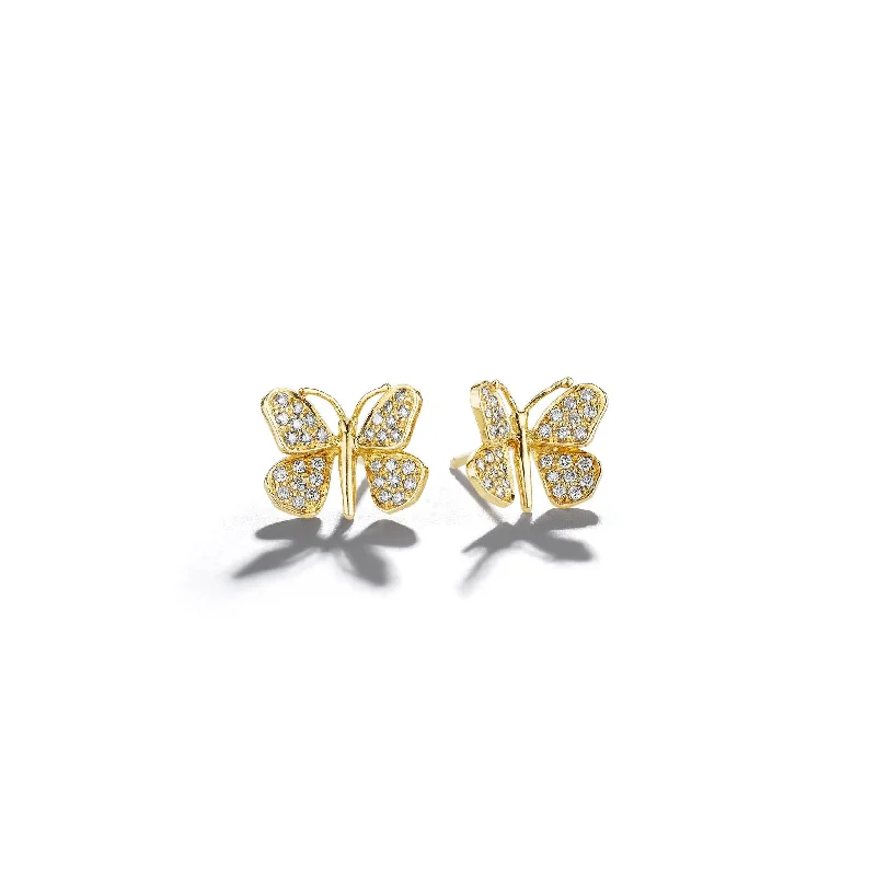 Women’s pearl hoop earrings-Wonderland Butterfly Diamond Studs