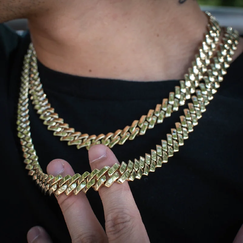 Women’s layered necklace-Miami Straight Edge Cuban Link Chain in Yellow Gold (13mm)