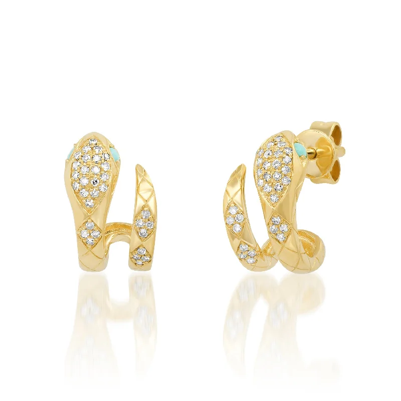 Women’s heart-shaped earrings-Snake Huggie Studs