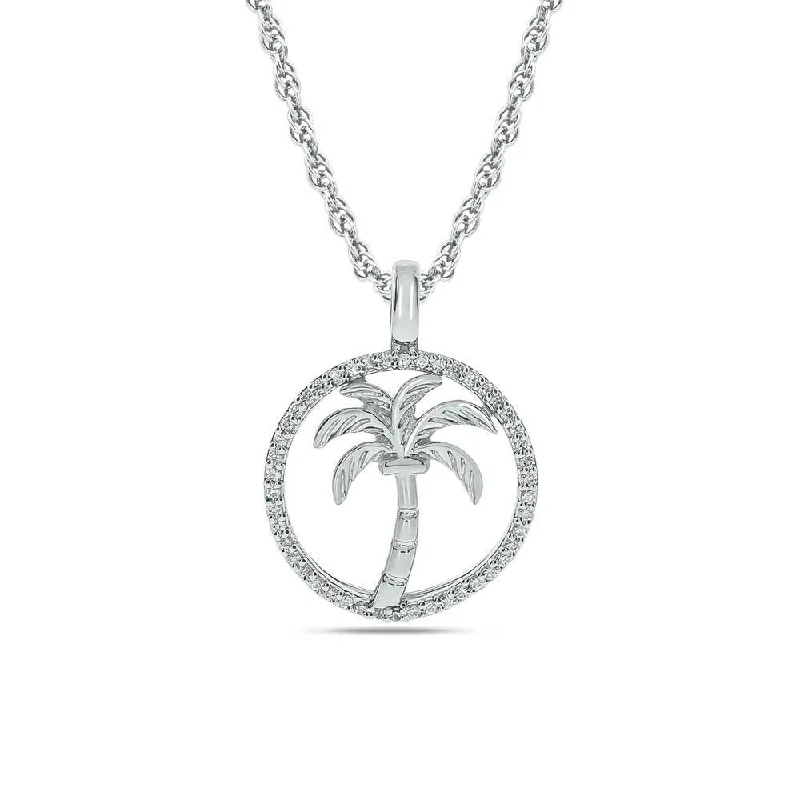 Women’s double chain necklace-Diamond Sea Of life Palm Tree Pendant 1/8 ct tw in Sterling Silver