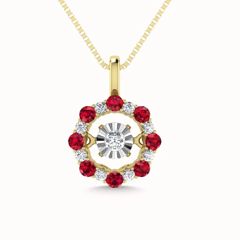 Women’s spiritual necklace-Diamond 1/4 Ct.Tw. And Ruby Fashion Pendant in 10K Yellow Gold