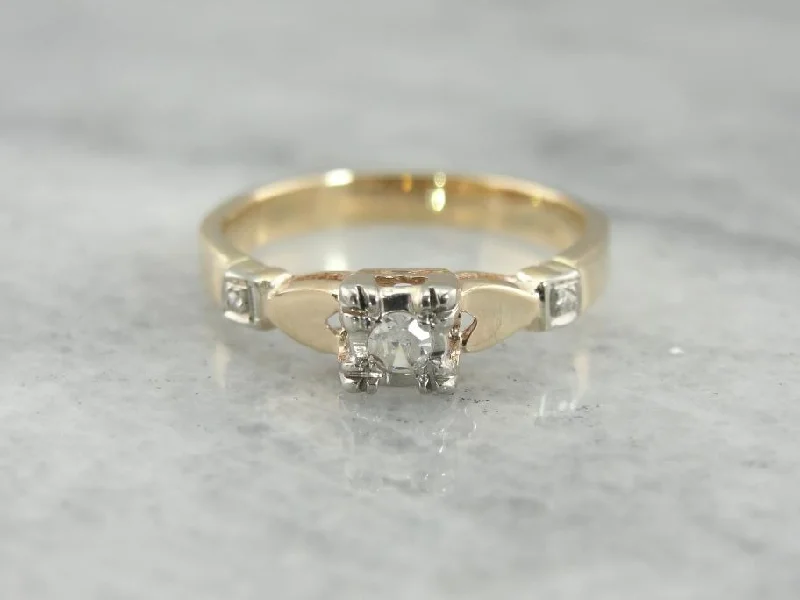 Women’s vintage-inspired diamond engagement ring-Sweetheart Diamond Retro Ring with Romantic Motif