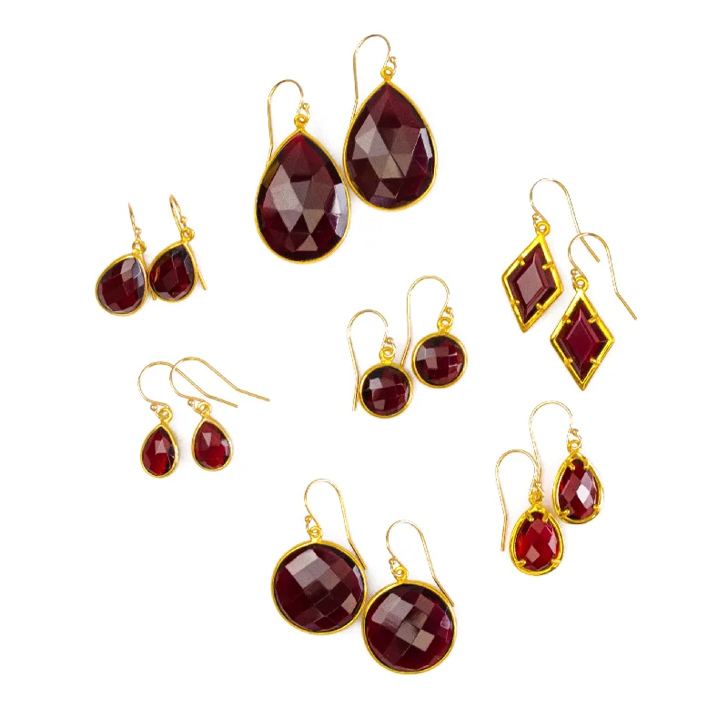 Women’s floral earrings-Garnet Earrings : January Birthstone