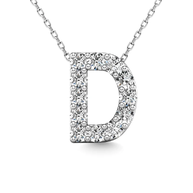 Women’s minimalist necklace-Diamond 1/8 Ct.Tw. Letter D Pendant in 14K White Gold""