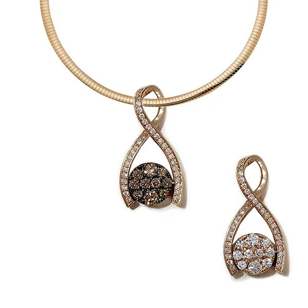 Women’s vintage-inspired necklace-14k Rose Gold Brown/White Diamond Pendant