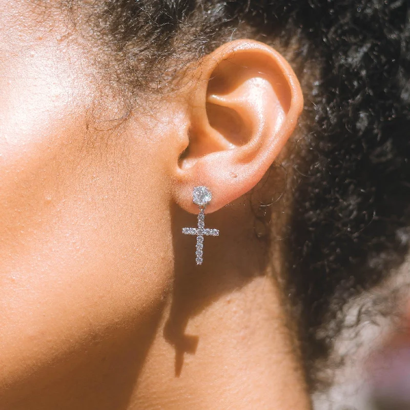 Women’s chic hoop earrings-Studded Cross Earrings