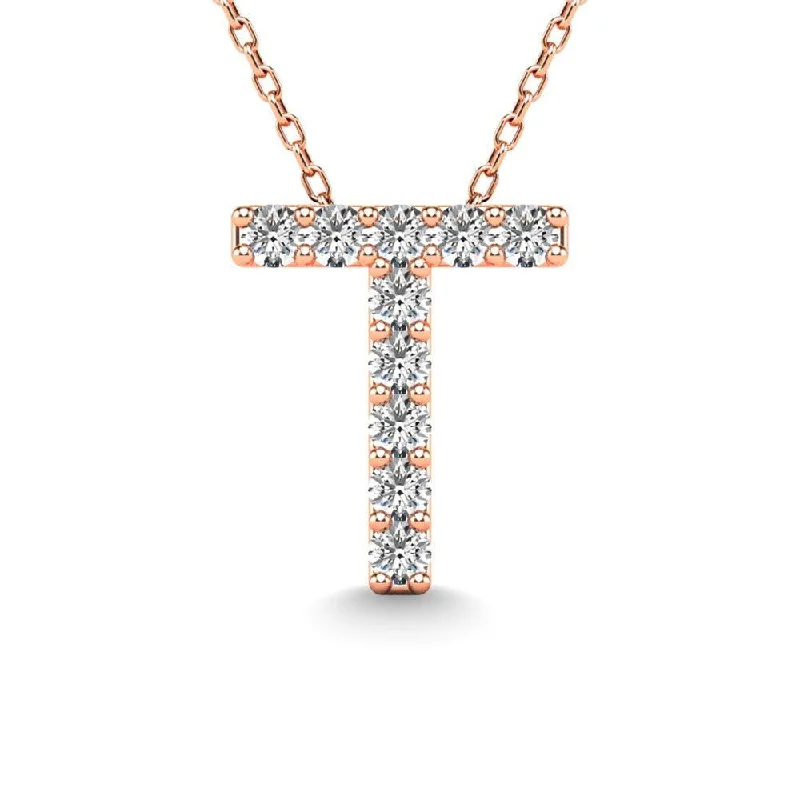 Women’s heart-shaped necklace-Diamond 1/10 Ct.Tw. Letter T Pendant in 14K Rose Gold"