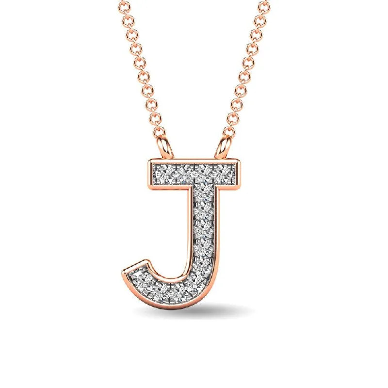 Women’s statement gold necklace-Diamond 1/20 Ct.Tw. Letter J Pendant in 10K Rose Gold