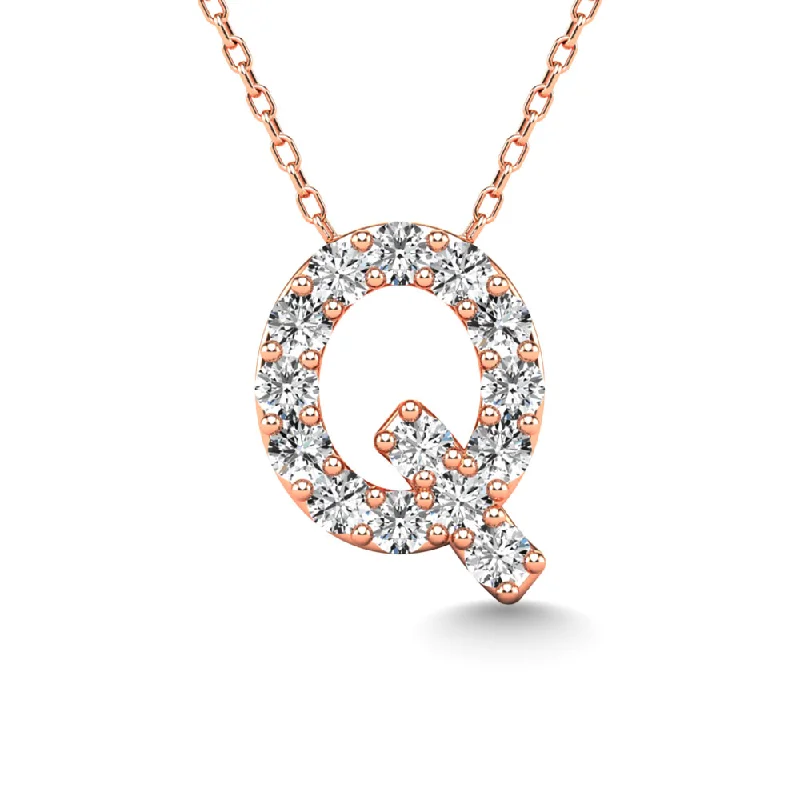 Women’s dainty necklace-Diamond 1/6 Ct.Tw. Letter Q Pendant in 14K Rose Gold""