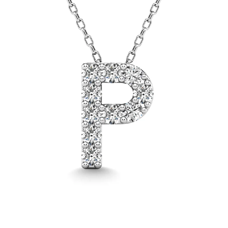 Women’s geometric necklace-Diamond 1/10 Ct.Tw. Letter P Pendant in 14K White Gold""