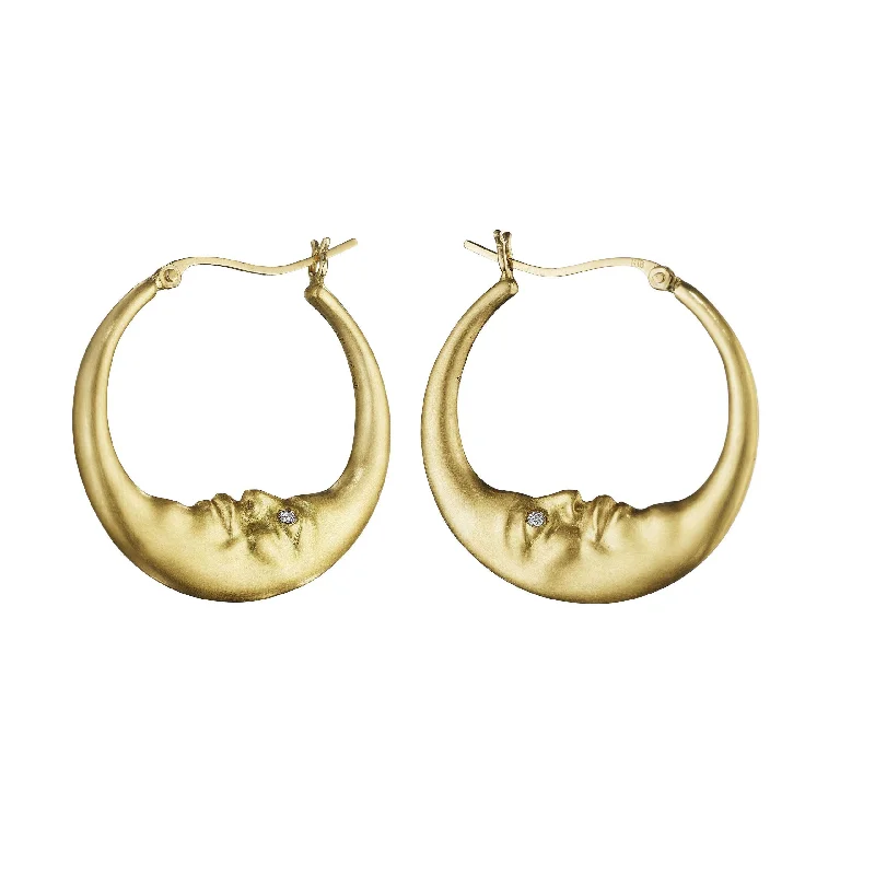 Women’s unique earrings-Small Crescent Moonface Hoop Earrings