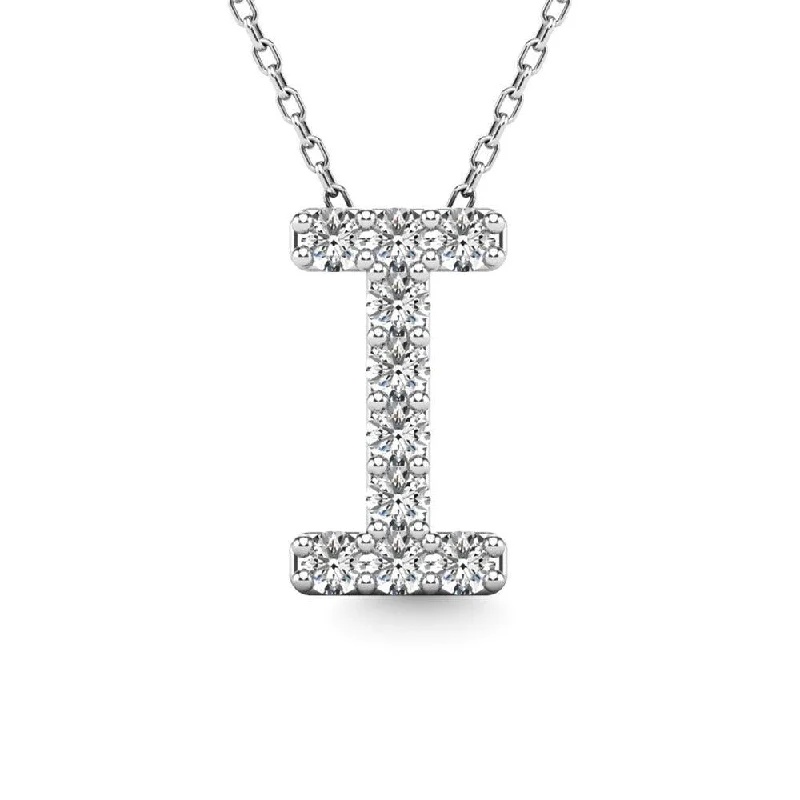 Women’s chunky necklace-Diamond 1/10 Ct.Tw. Letter I Pendant in 14K White Gold"