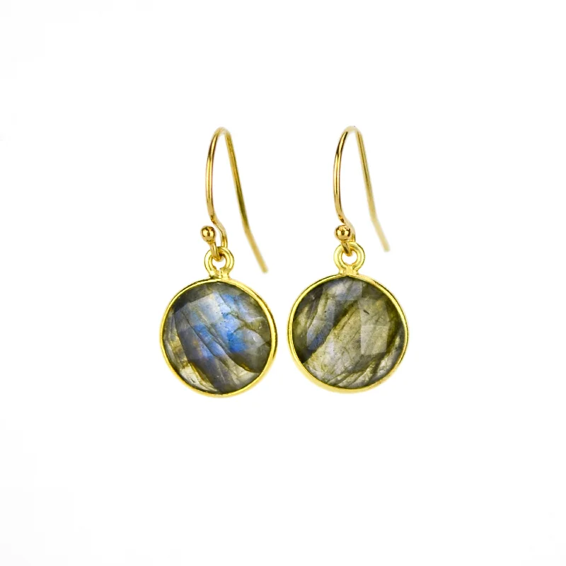 Women’s layered earrings-Labradorite round bezel set Earrings