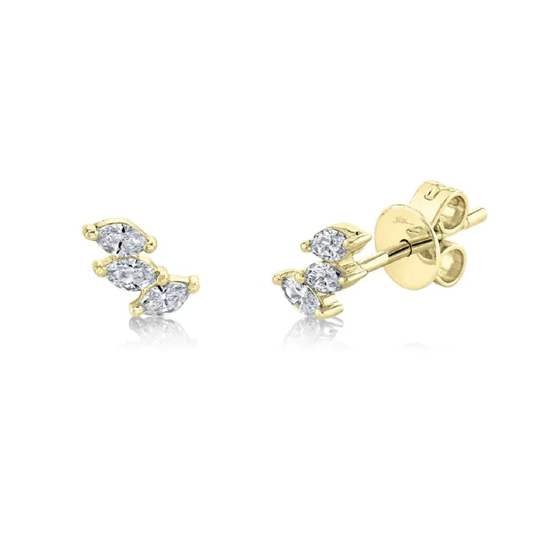 Women’s gold earrings-Marquis Diamond Studs