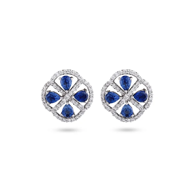 Women’s cubic zirconia earrings-Diamond & Blue Sapphire Earrings