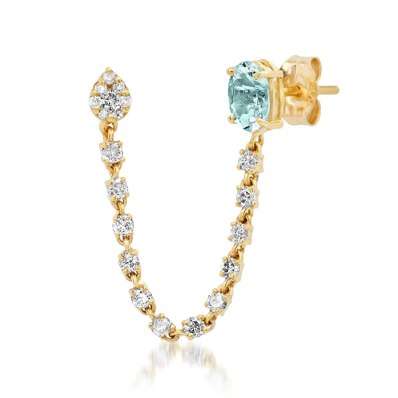 Women’s long drop earrings-Aquamarine Chain Stud