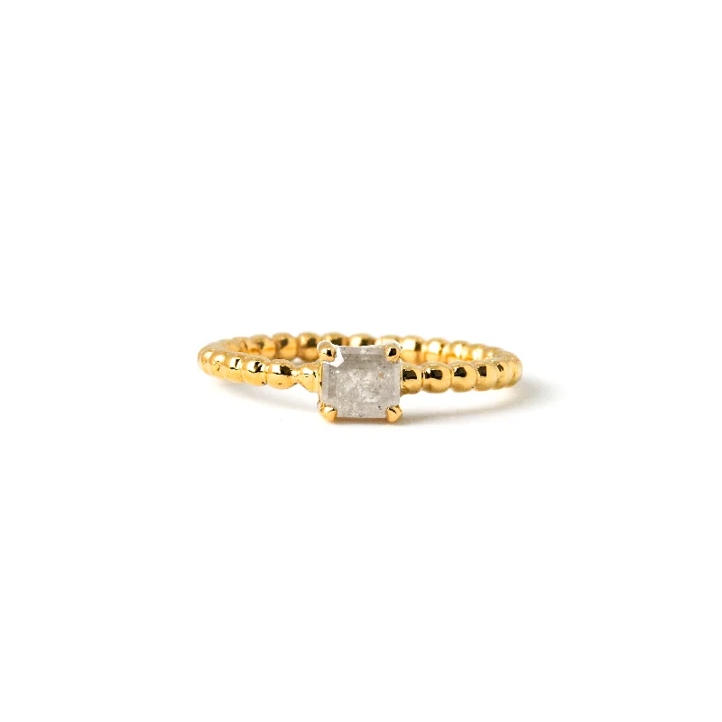 Women’s bold engagement ring-Dotted Ring No. 1 - Octagon Salt & Pepper Diamond (0.58 ct), Solid 14k Gold | ONE-OF-A-KIND