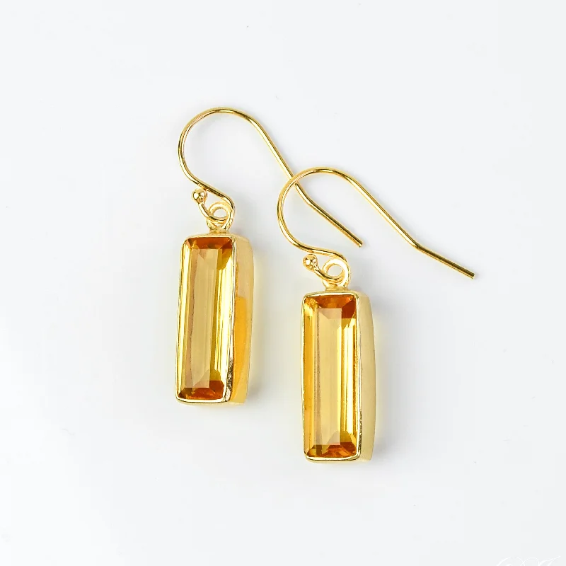 Women’s crystal drop earrings-Citrine Bar Earrings : November Birthstone : Adira Series