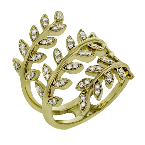 Women’s gold diamond engagement ring-Fallen Leaves Right Hand Ring In 18k Gold With Diamonds LP2309