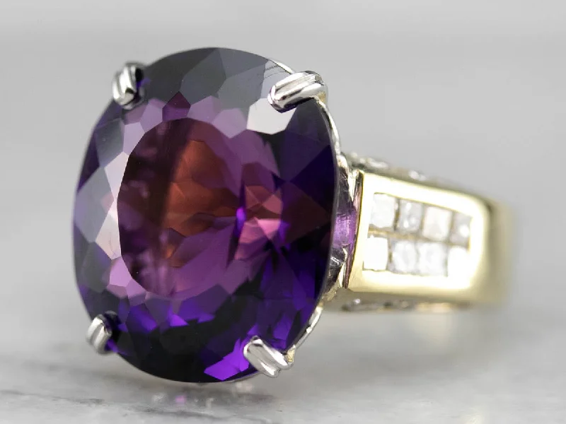 Women’s two-tone engagement ring-Amethyst and Diamond Cocktail Ring