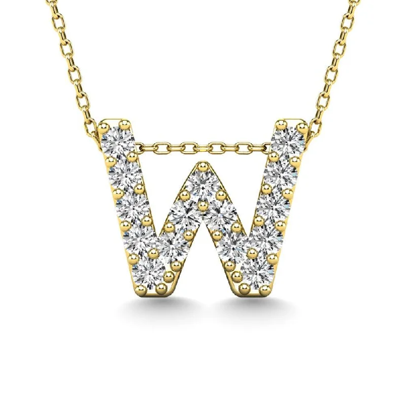 Women’s silver necklace-Diamond 1/6 Ct.Tw. Letter W Pendant in 14K Yellow Gold"