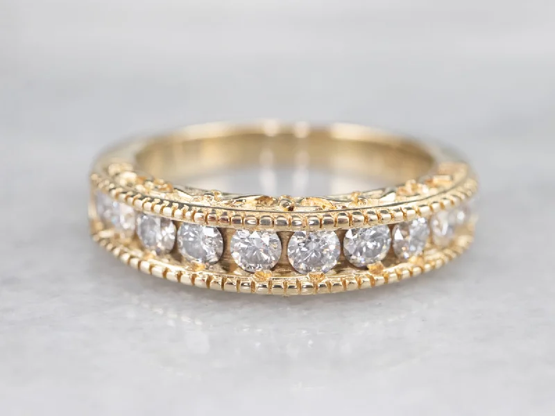 Women’s split-shank engagement ring-Channel Set Diamond Patterned Band