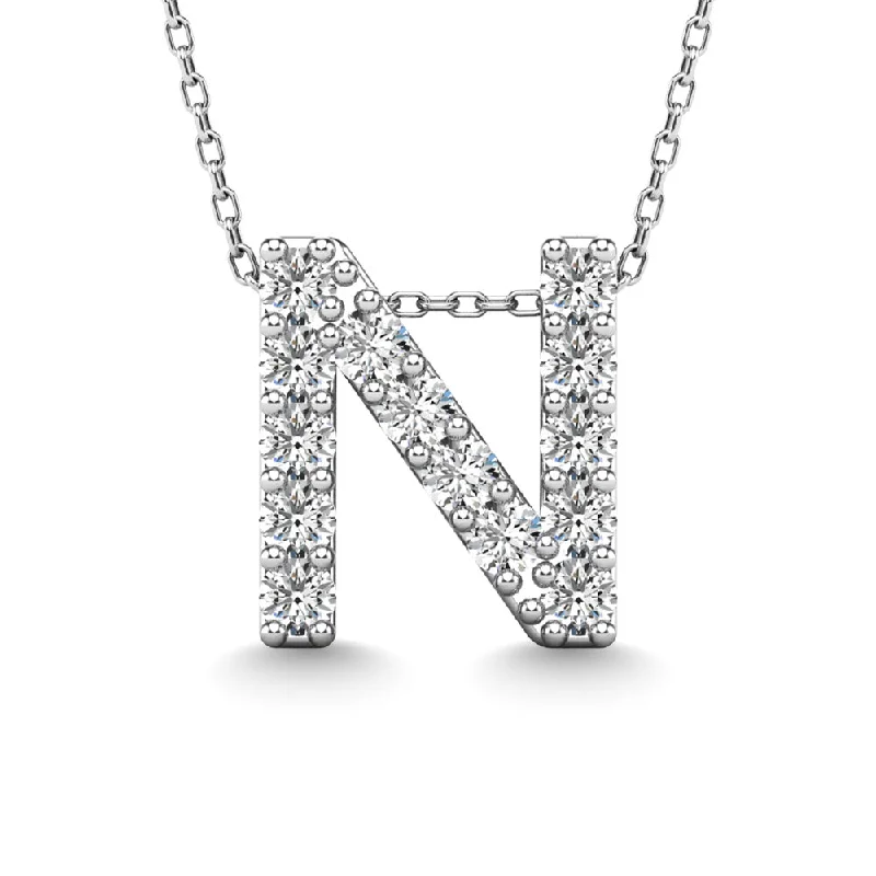 Women’s star necklace-Diamond 1/6 Ct.Tw. Letter N Pendant in 14K White Gold""