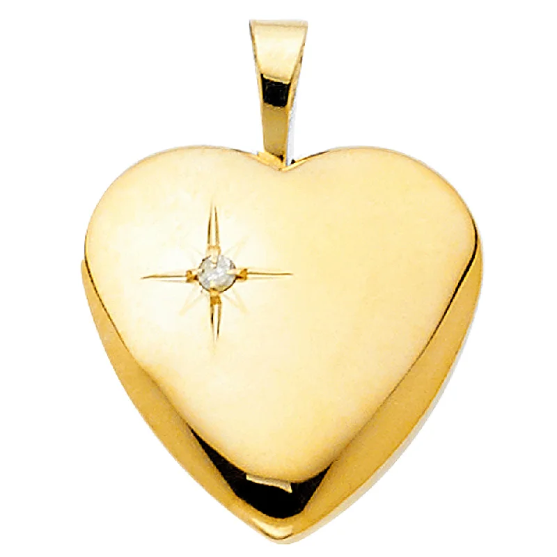 Women’s statement gold necklace-14K Diamond Accent Heart Locket Pendant