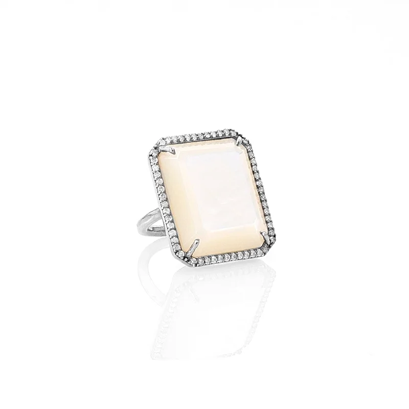 Women’s yellow diamond engagement ring-Mother of Pearl & Diamond North South Ring  R0492