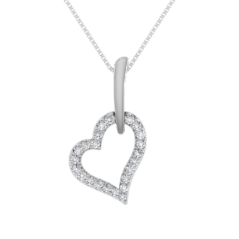 Women’s minimal pendant necklace-10K White Gold 1/10 Ct.Tw. Diamond Heart Pendant