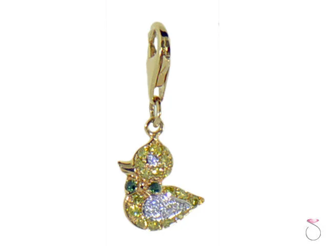 Women’s opal necklace-Diamond Yellow Gold Duck Charm Pendant 14K