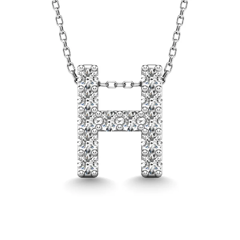 Women’s minimal pendant necklace-Diamond 1/8 Ct.Tw. Letter H Pendant in 14K White Gold""