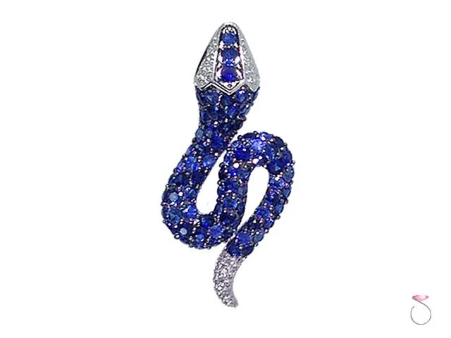 Women’s thick chain necklace-Blue Sapphire 2.48ctw & Diamond 0.15ctw Snake Pendant in 18K Gold