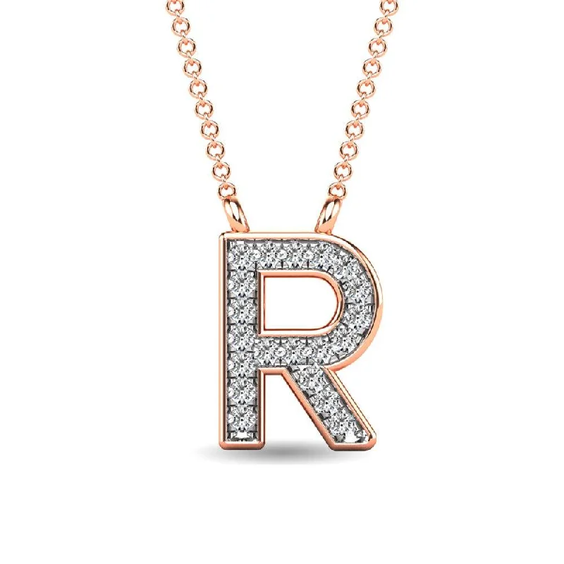 Women’s ruby necklace-Diamond 1/20 Ct.Tw. Letter R Pendant in 10K Rose Gold