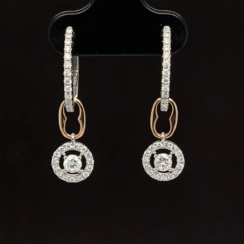 Women’s ruby earrings-Diamond Pave Hoops w/ Detachable Dangle Drops in 18k Two-Tone Gold - Two Looks in One - #593 -  ERDIA351932