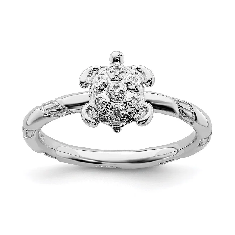 Women’s pave engagement ring-Sterling Silver Stackable Expressions Diamond Turtle Ring | QSK1859