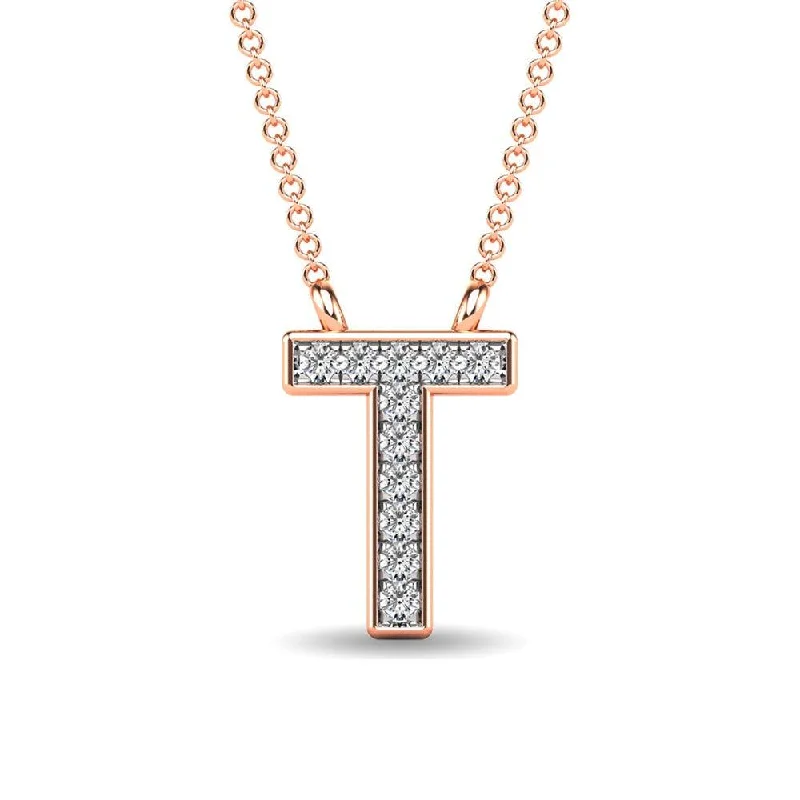 Women’s diamond necklace-Diamond 1/20 Ct.Tw. Letter T Pendant in 10K Rose Gold