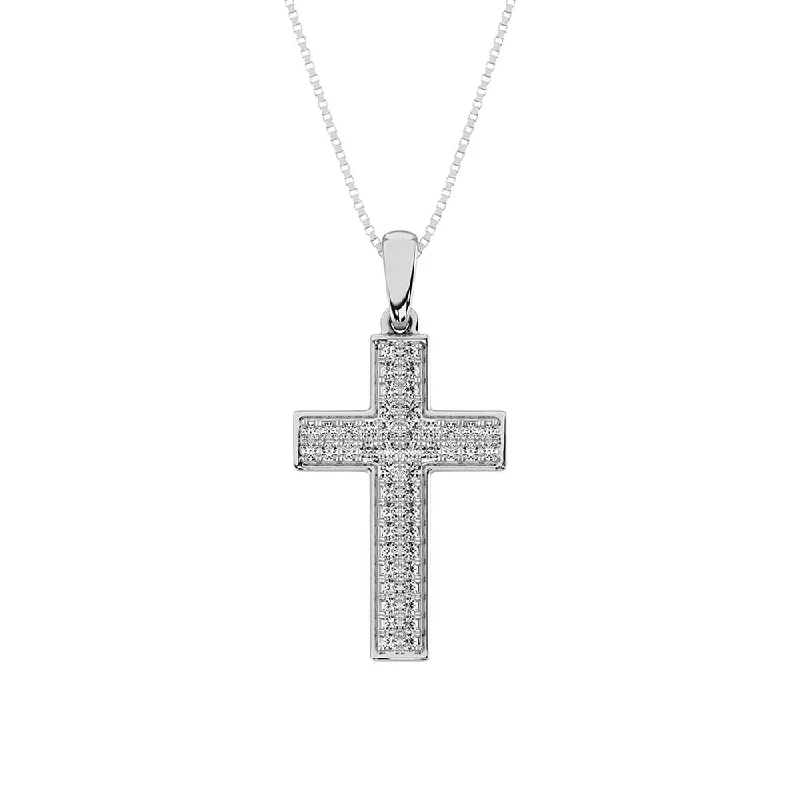 Women’s diamond choker necklace-10K White Gold 1/4 Ct.Tw. Diamond Pave Set Cross Pendant